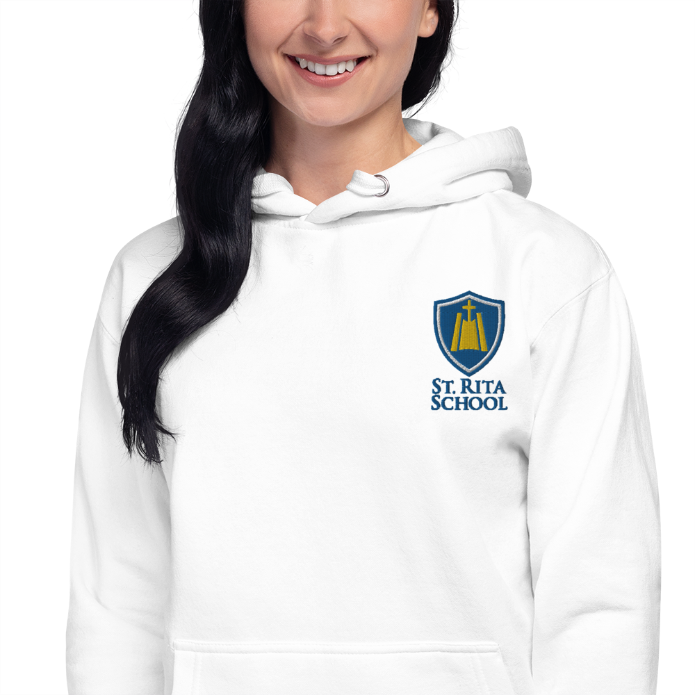 St. Rita Campus Hoodie : Embroidered Shoulder : Gray : White